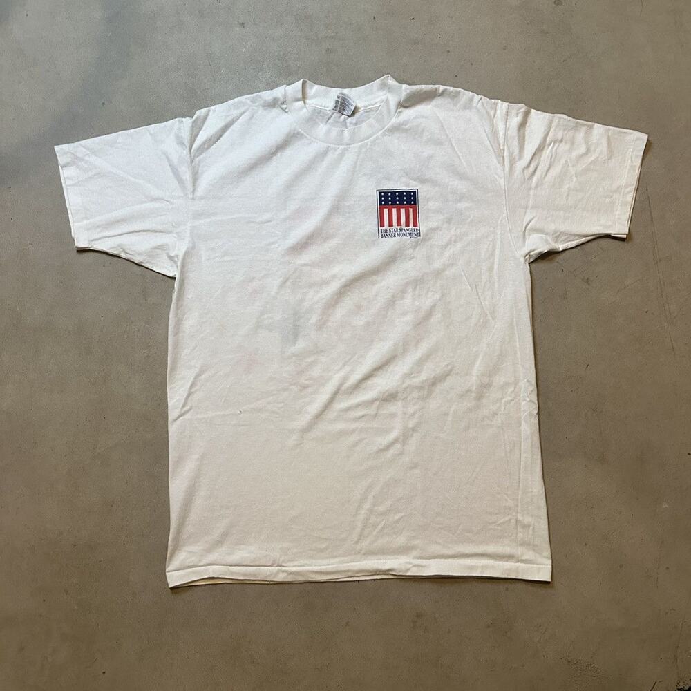 Vintage 90s Hanes 50/50 Single Stitch American Flag Shirt - Picture 3 of 7